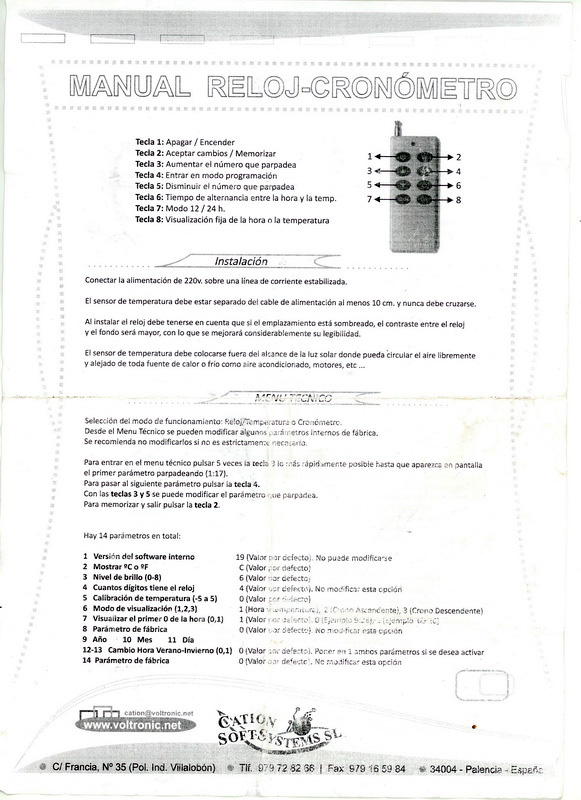 reloj cronometro ascendente descendente temperatura+mando metal led 22.8x73x10 (40eu.) 1u